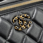 CHANEL LETTER TWIST TOP HANDLE LONG VANITY WITH CHAIN LAMBSKIN BLACK GHW (MICROCHIP)
