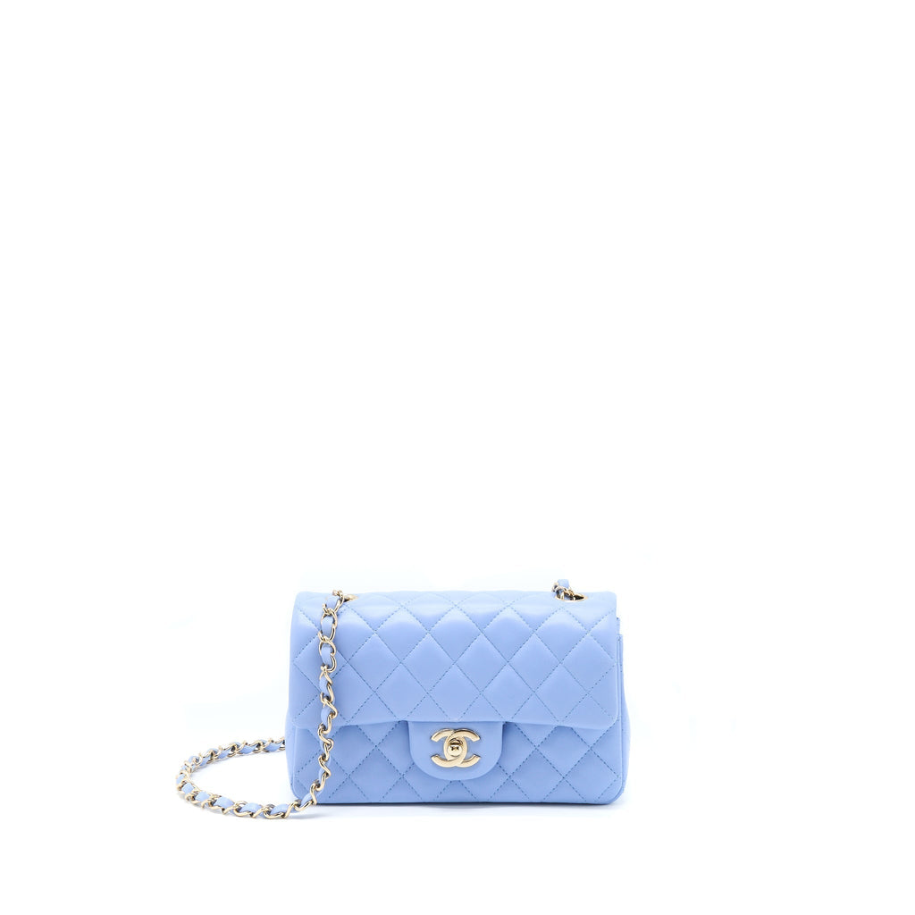 CHANEL MINI RECTANGULAR FLAP BAG LAMBSKIN BLUE LGHW