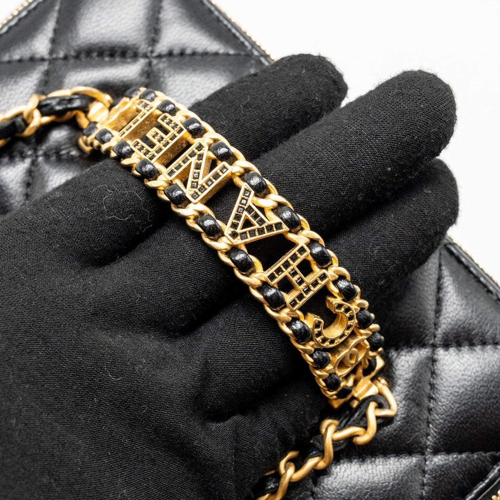 CHANEL LETTER TWIST TOP HANDLE LONG VANITY WITH CHAIN LAMBSKIN BLACK GHW (MICROCHIP)