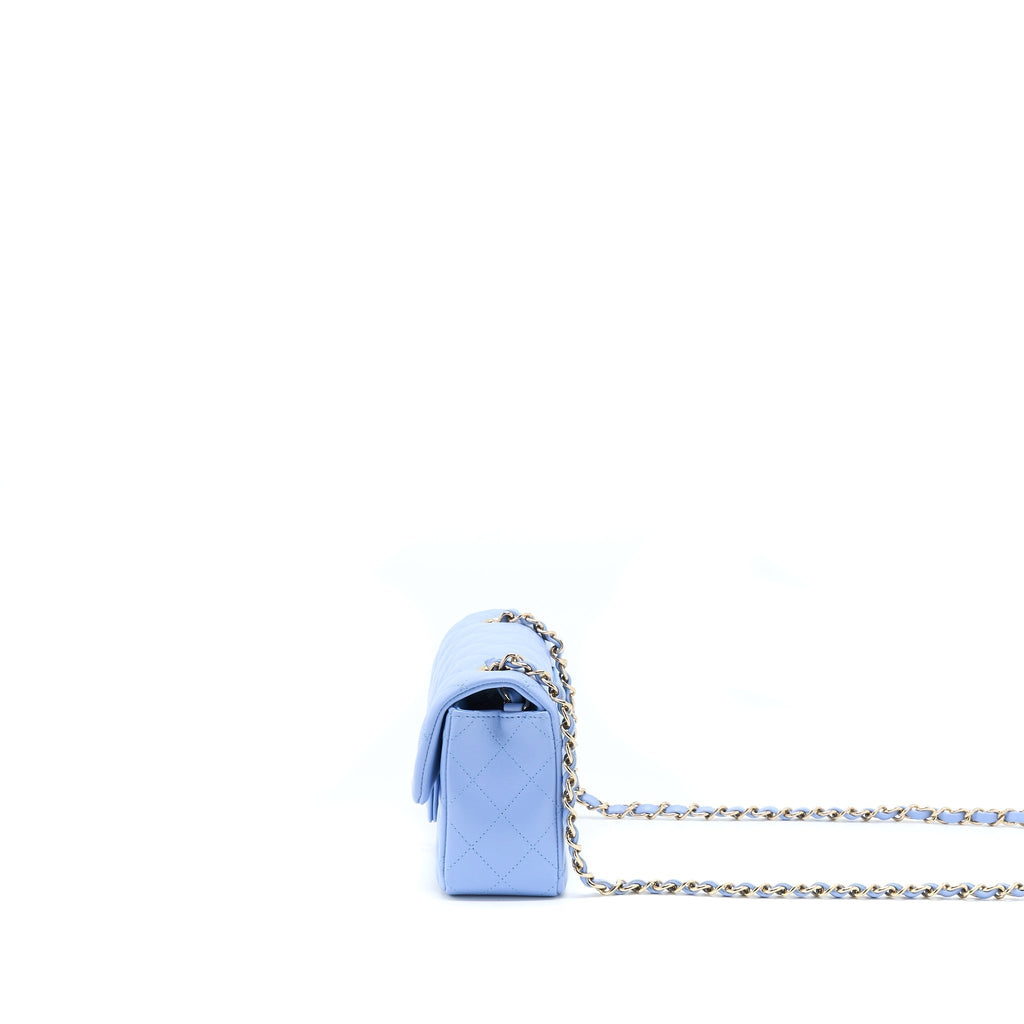 CHANEL MINI RECTANGULAR FLAP BAG LAMBSKIN BLUE LGHW