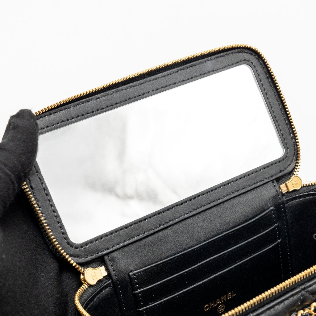 CHANEL LETTER TWIST TOP HANDLE LONG VANITY WITH CHAIN LAMBSKIN BLACK GHW (MICROCHIP)
