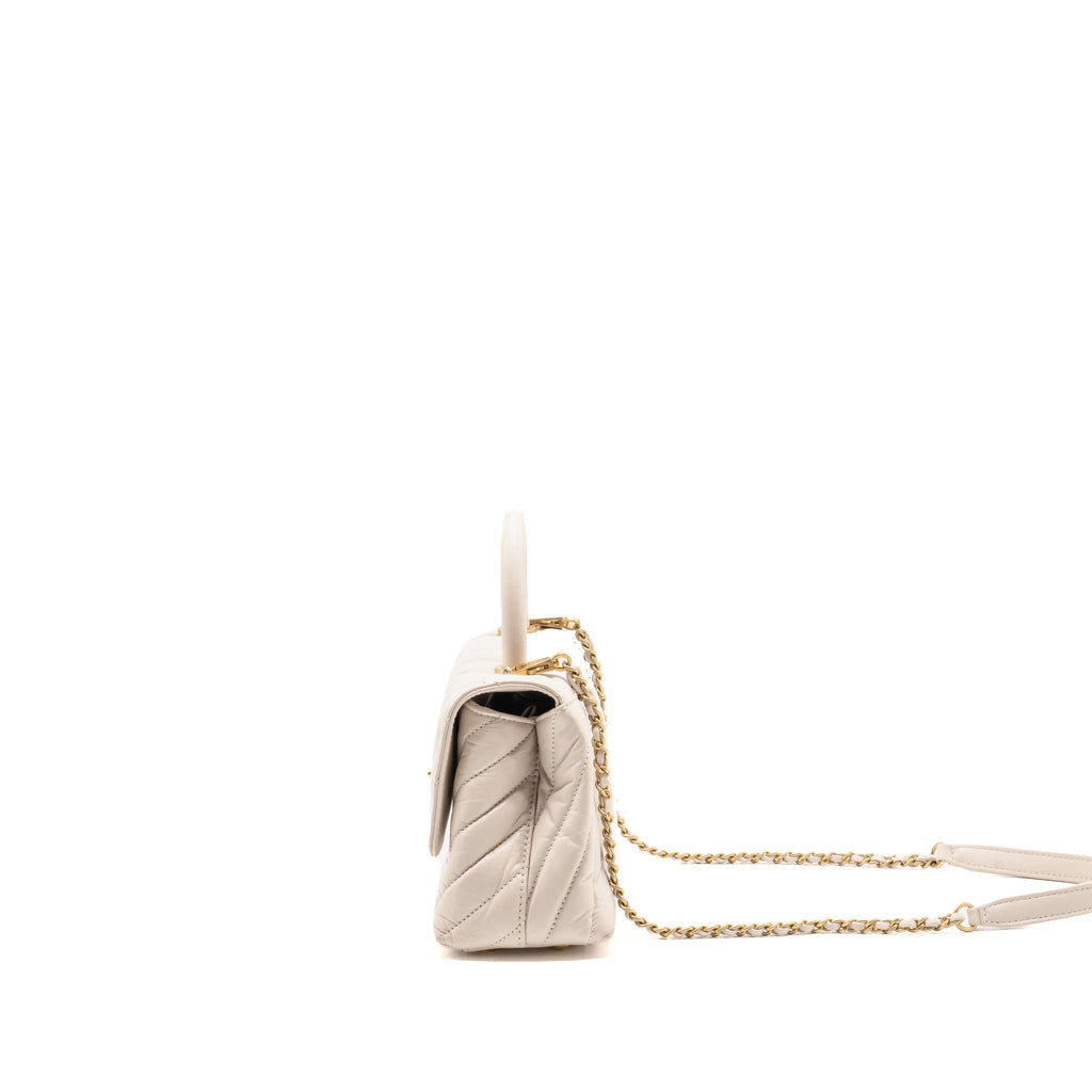 Chanel Small Coco Handle Chevron Aged Calfskin ivory GHW