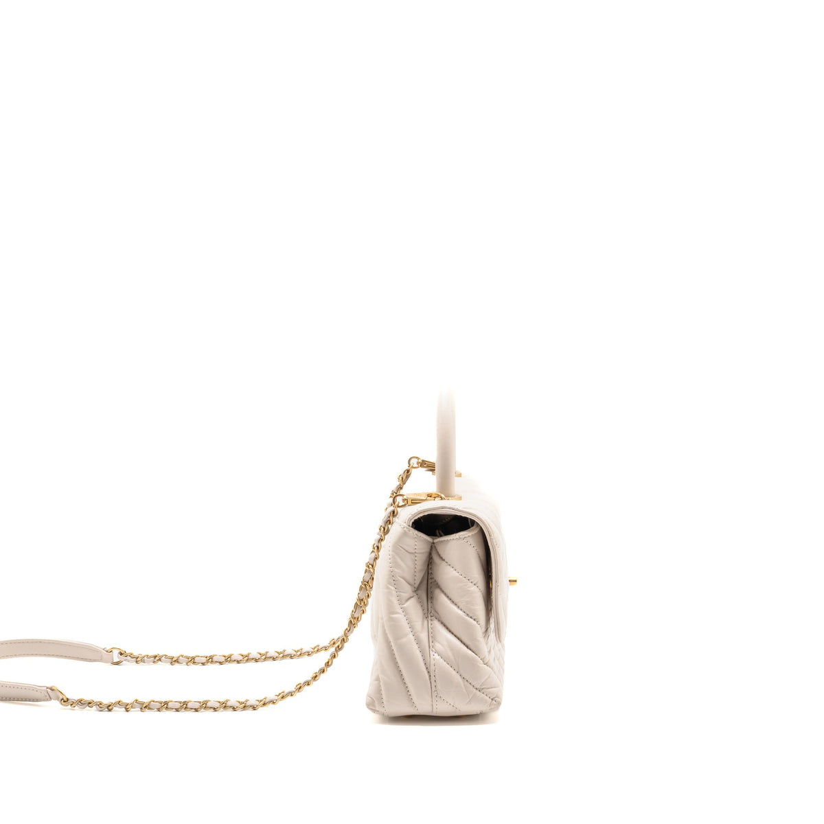 Chanel Small Coco Handle Chevron Aged Calfskin ivory GHW