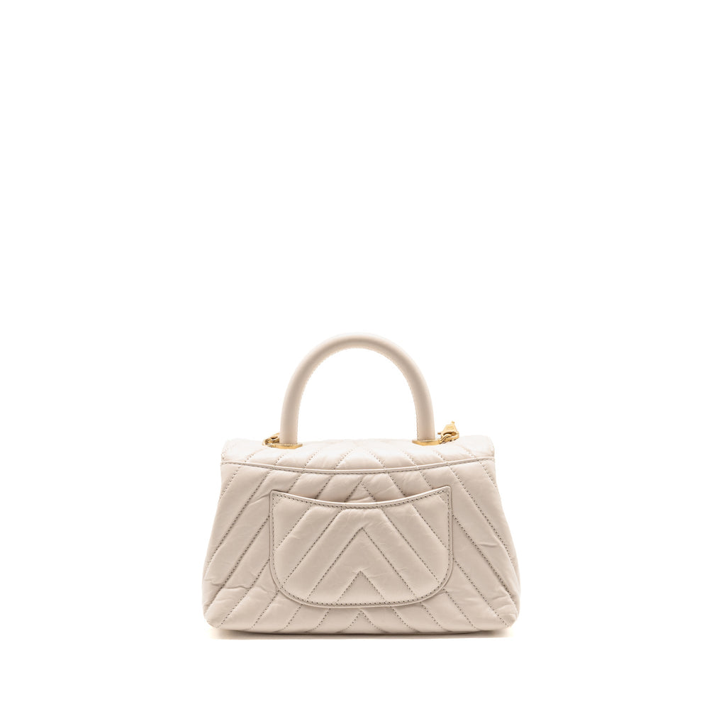 Chanel Small Coco Handle Chevron Aged Calfskin ivory GHW