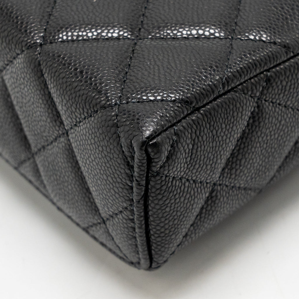Chanel CC top Handle vanity with chain caviar black LGHW (microchip)