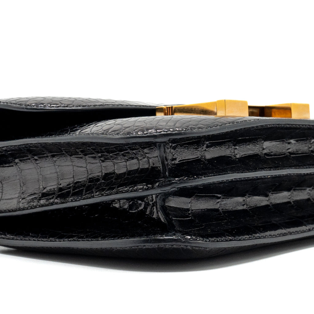 HERMES MINI CONSTANCE ALLIGATOR MISSISSIPPIENSIS SHINY BLACK GHW