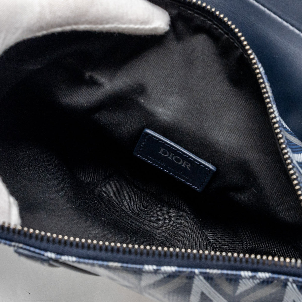 DIOR HOMME SADDLE BAG CD DIAMOND CANVAS/SMOOTH CALFSKIN NAVY BLUE SHW
