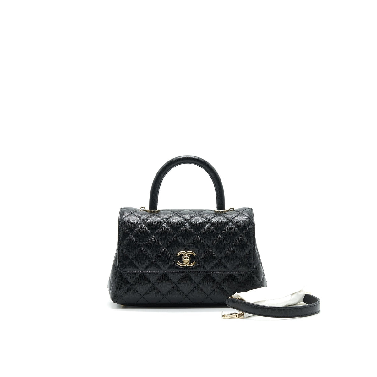CHANEL 21K SMALL COCO HANDLE 24CM CAVIAR BLACK LGHW