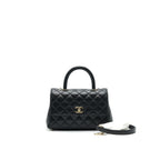 CHANEL 21K SMALL (OLD MINI) 24CM COCOHANDLE BLACK CAVIAR LGHW (MICROCHIP)