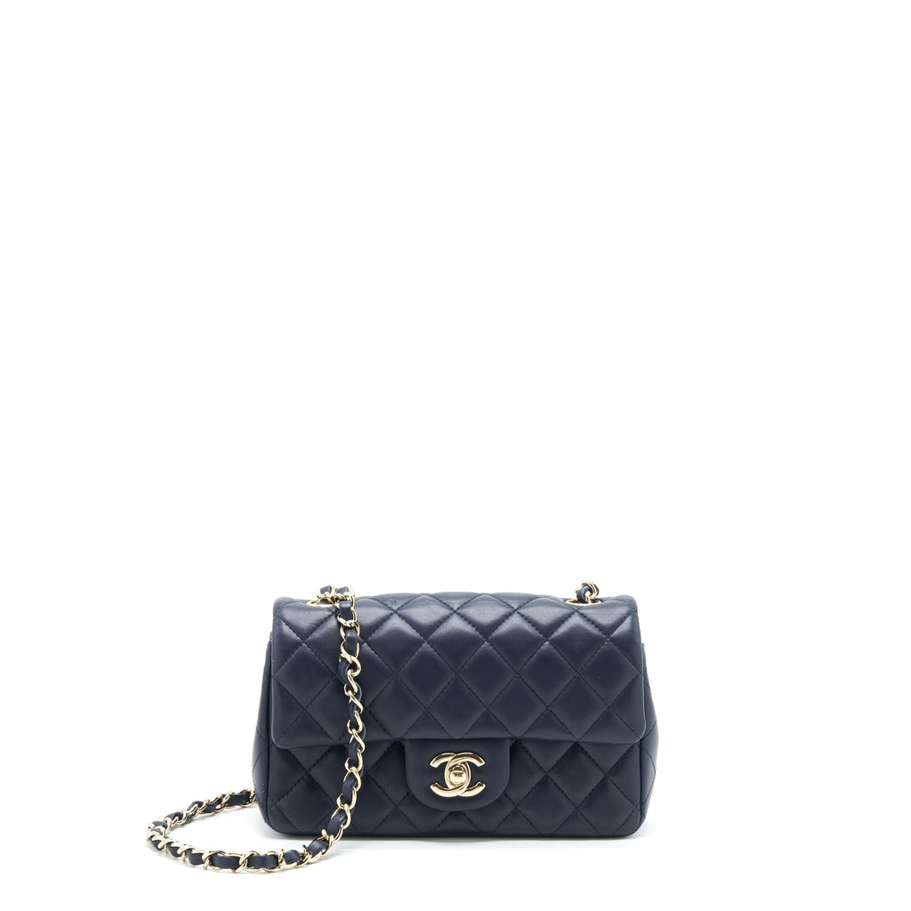CHANEL MINI RECTANGULAR FLAP BAG LAMBSKIN NAVY LGHW
