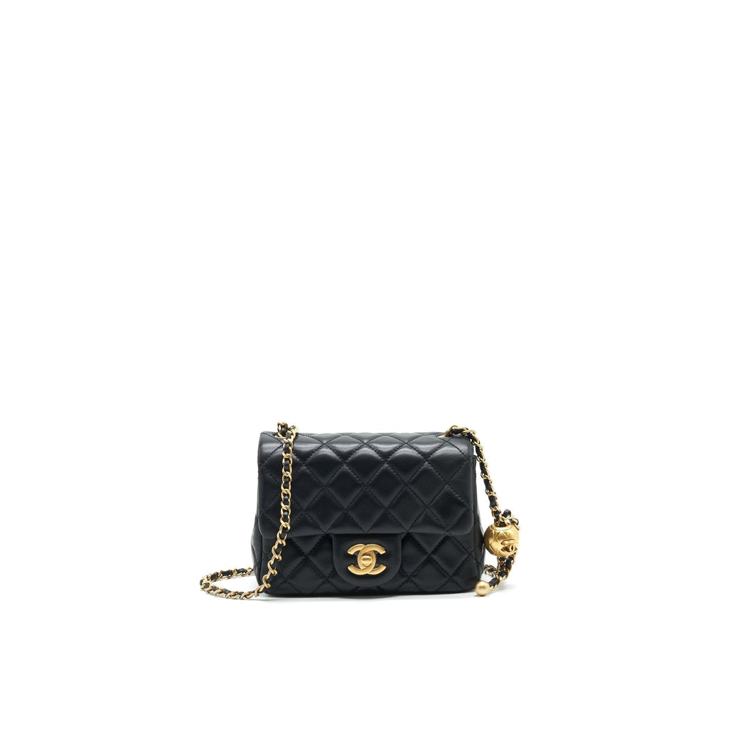 CHANEL 22C PEARL CRUSH MINI SQUARE RECTANGULAR FLAP BAG BLACK GHW（MICROCHIP)