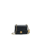CHANEL 22C PEARL CRUSH MINI SQUARE FLAP BAG BLACK LAMBSKIN GHW (MICROCHIP)
