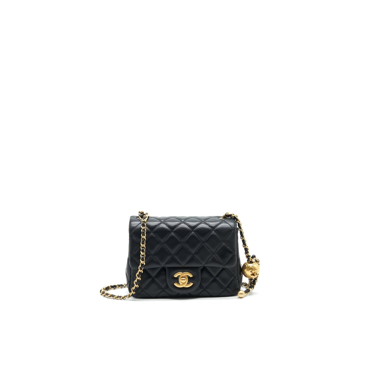 CHANEL PEARL CRUSH MINI SQUARE FLAP BAG LAMBSKIN BLACK GHW