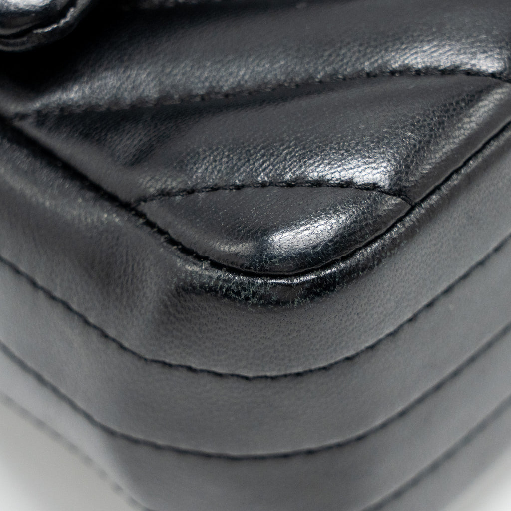 CHANEL MINI RECTANGULAR FLAP BAG CHEVRON LAMBSKIN BLACK LGHW