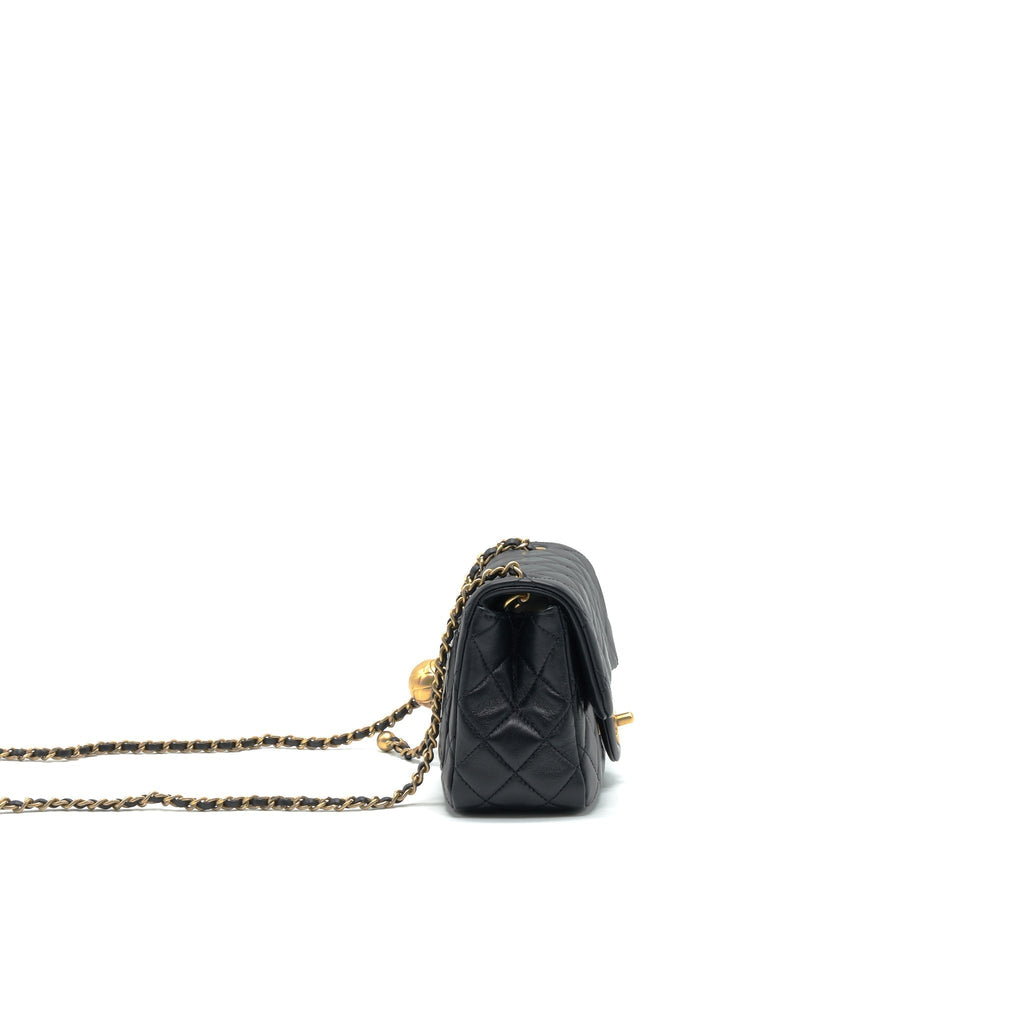 CHANEL 21B PEARL CRUSH MINI SQUARE FLAP BAG BLACK GHW (MICROCHIP)