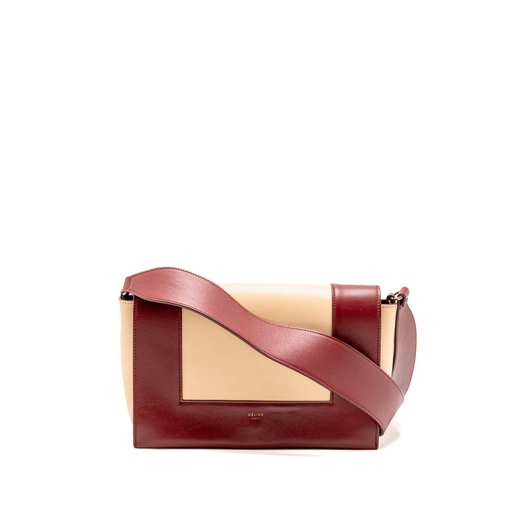 Celine Medium Frame Bag Calfskin Ruby Red / Beige GHW