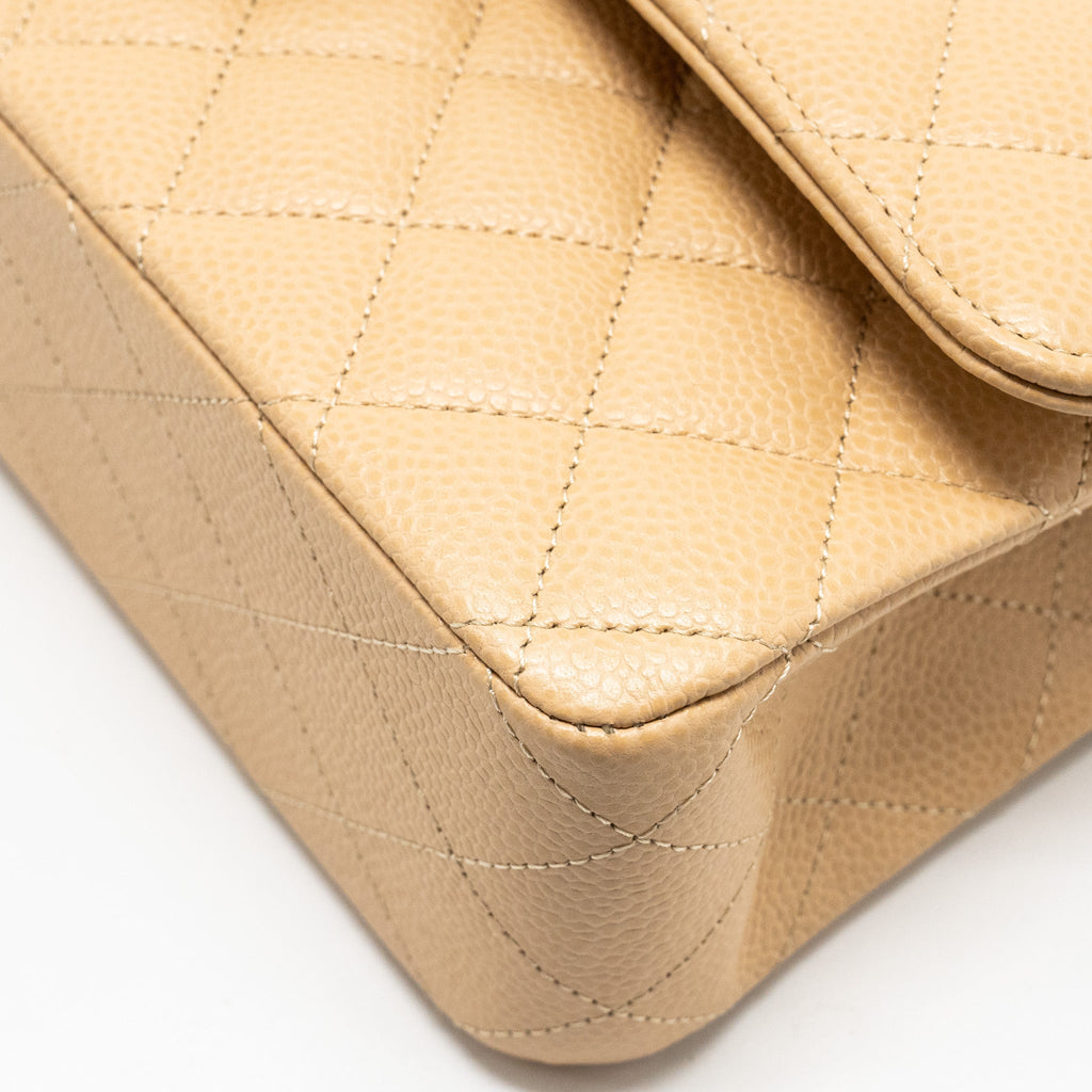 CHANEL MEDIUM CLASSIC DOUBLE FLAP BAG CAVIAR BEIGE GHW (MICROCHIP)