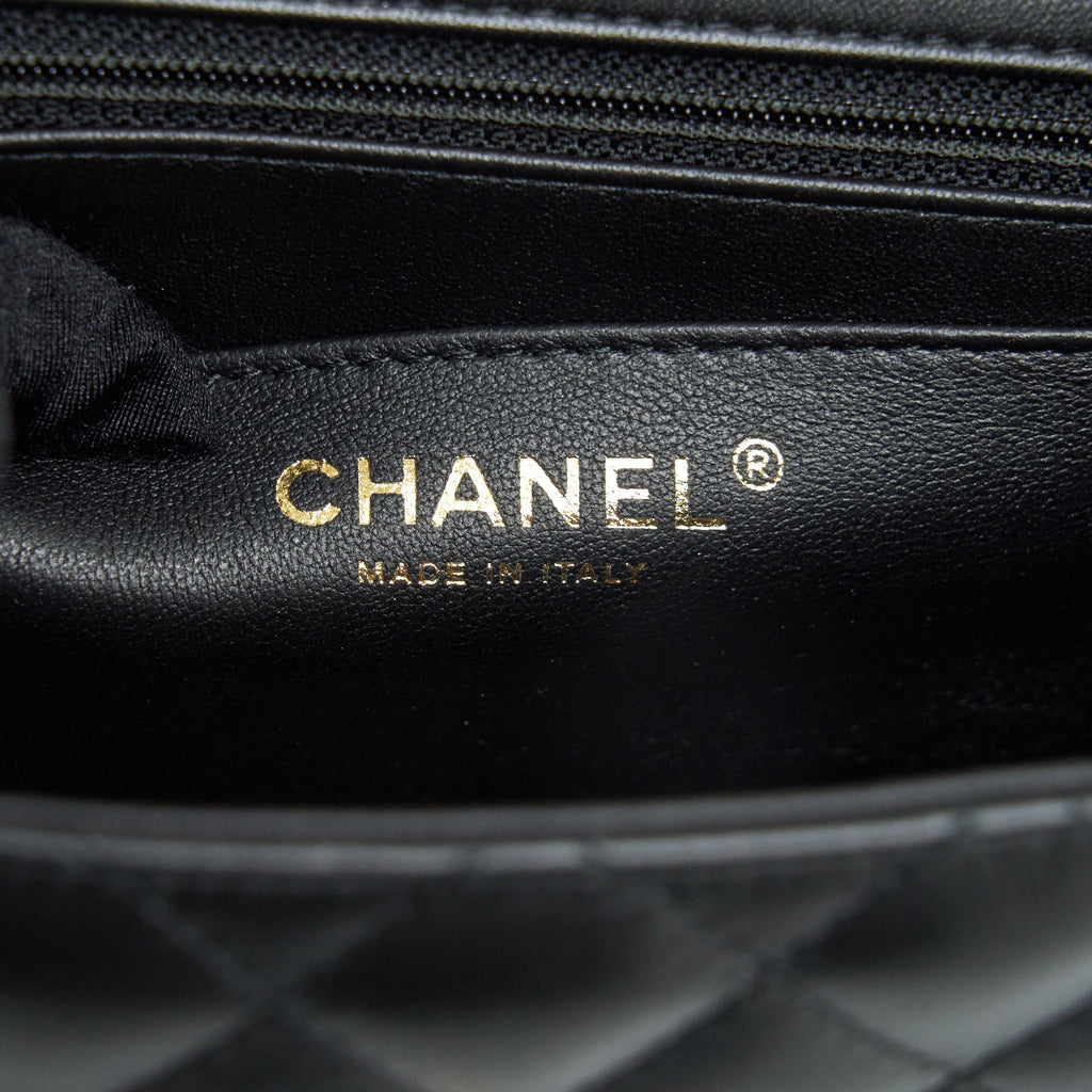 CHANEL MINI SQUARE FLAP BAG LAMBSKIN BLACK LGHW (MICROCHIP)
