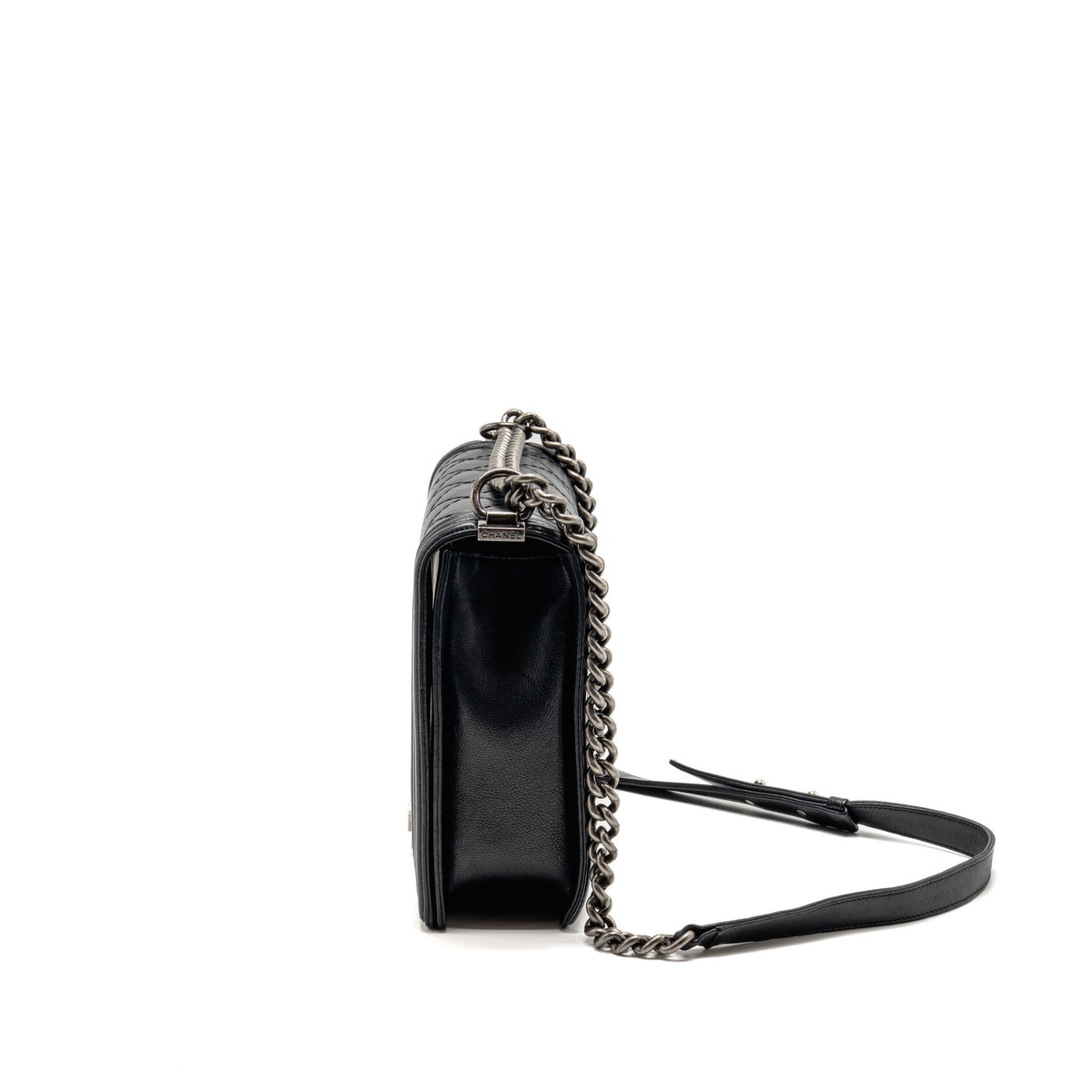 Chanel large boy bag quilted calfskin black ruthenium silver hardware