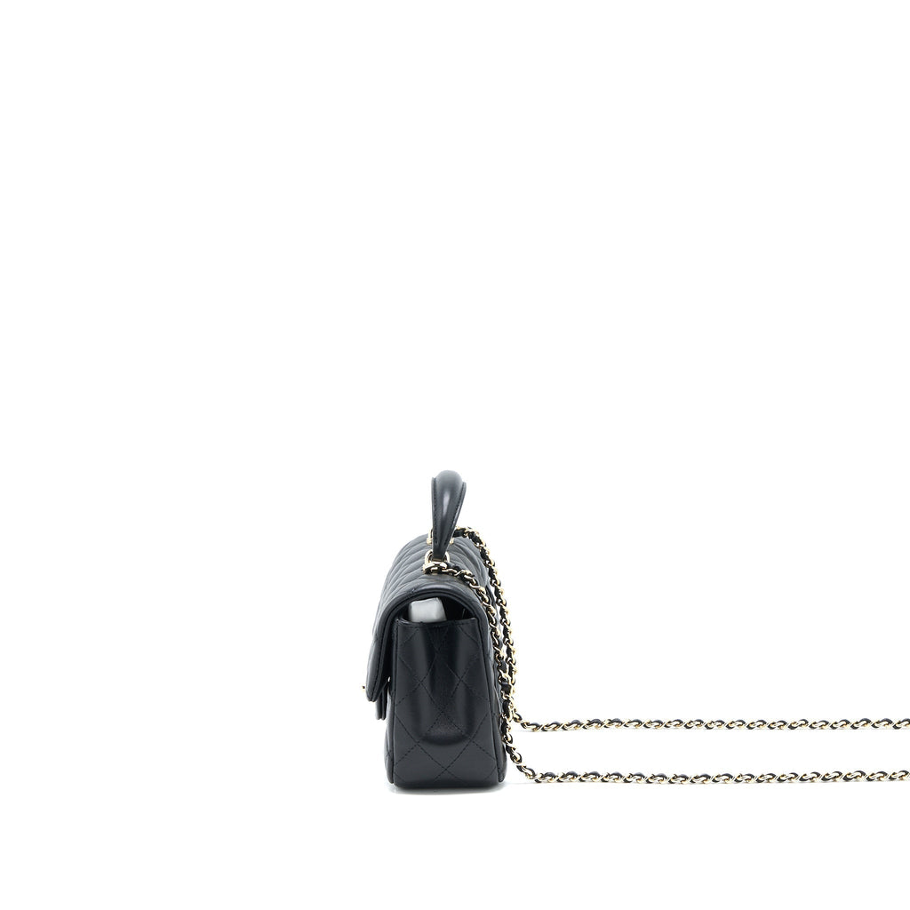CHANEL TOP HANDLE MINI RECTANGULAR FLAP BAG LAMBSKIN BLACK LGHW (MICROCHIP)