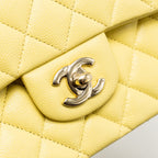 CHANEL MEDIUM CLASSIC DOUBLE FLAP BAG CAVIAR LIGHT YELLOW LGHW