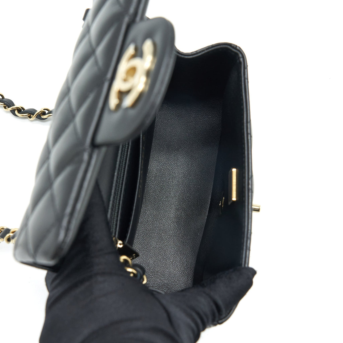 CHANEL MINI SQUARE FLAP BAG LAMBSKIN BLACK LGHW (MICROCHIP)
