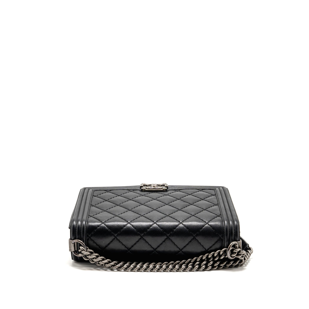 Chanel large boy bag quilted calfskin black ruthenium silver hardware