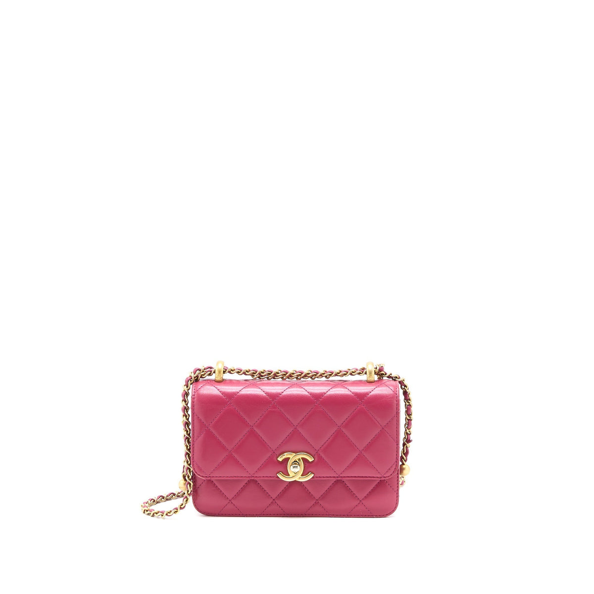 CHANEL 21A SMALL GOLD CRUSH FLAP BAG CALFSKIN RASPBERRY PINK BRUSHED GHW (MICROCHIP)