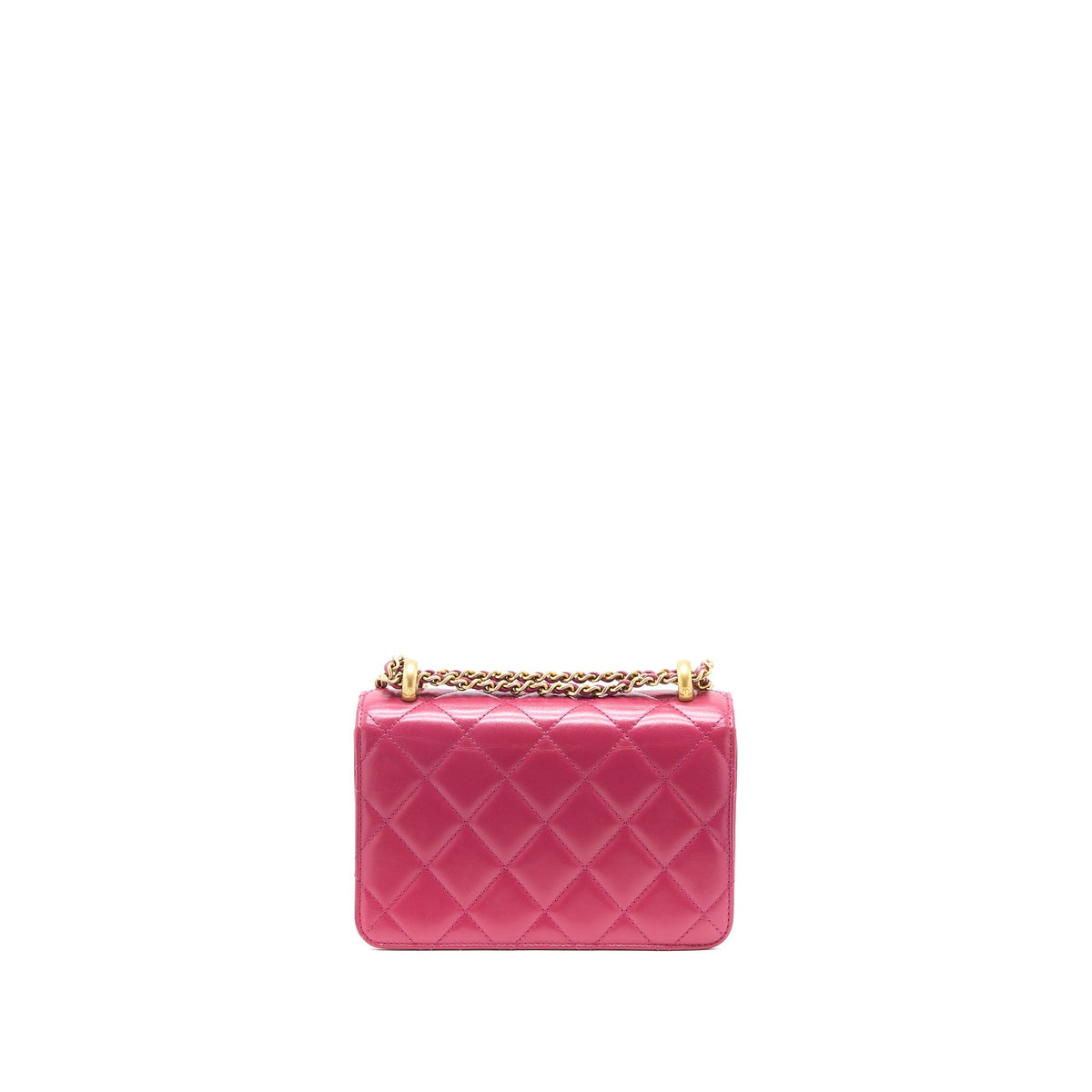 CHANEL 21A SMALL GOLD CRUSH FLAP BAG CALFSKIN RASPBERRY PINK BRUSHED GHW (MICROCHIP)