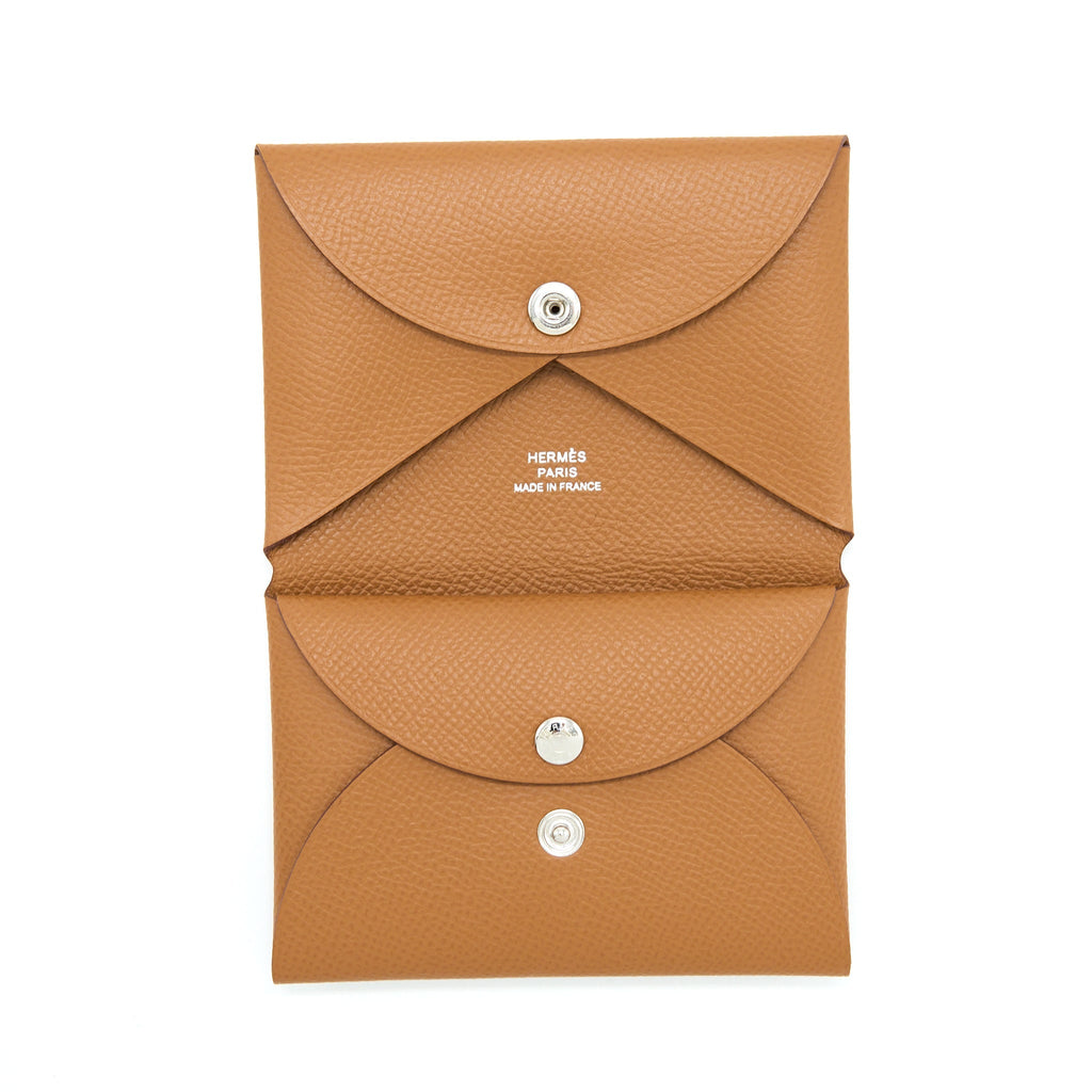 Hermes Calvi Duo Card Holder Epsom Gold SHW