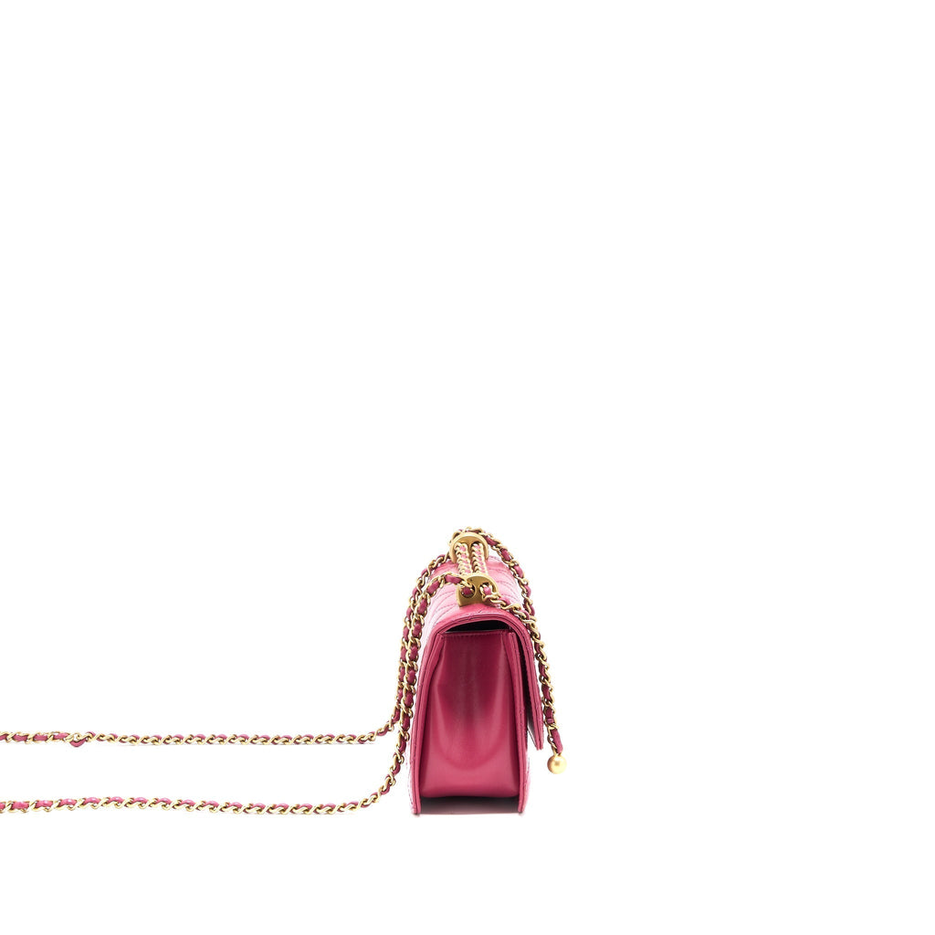 CHANEL 21A SMALL GOLD CRUSH FLAP BAG CALFSKIN RASPBERRY PINK BRUSHED GHW (MICROCHIP)