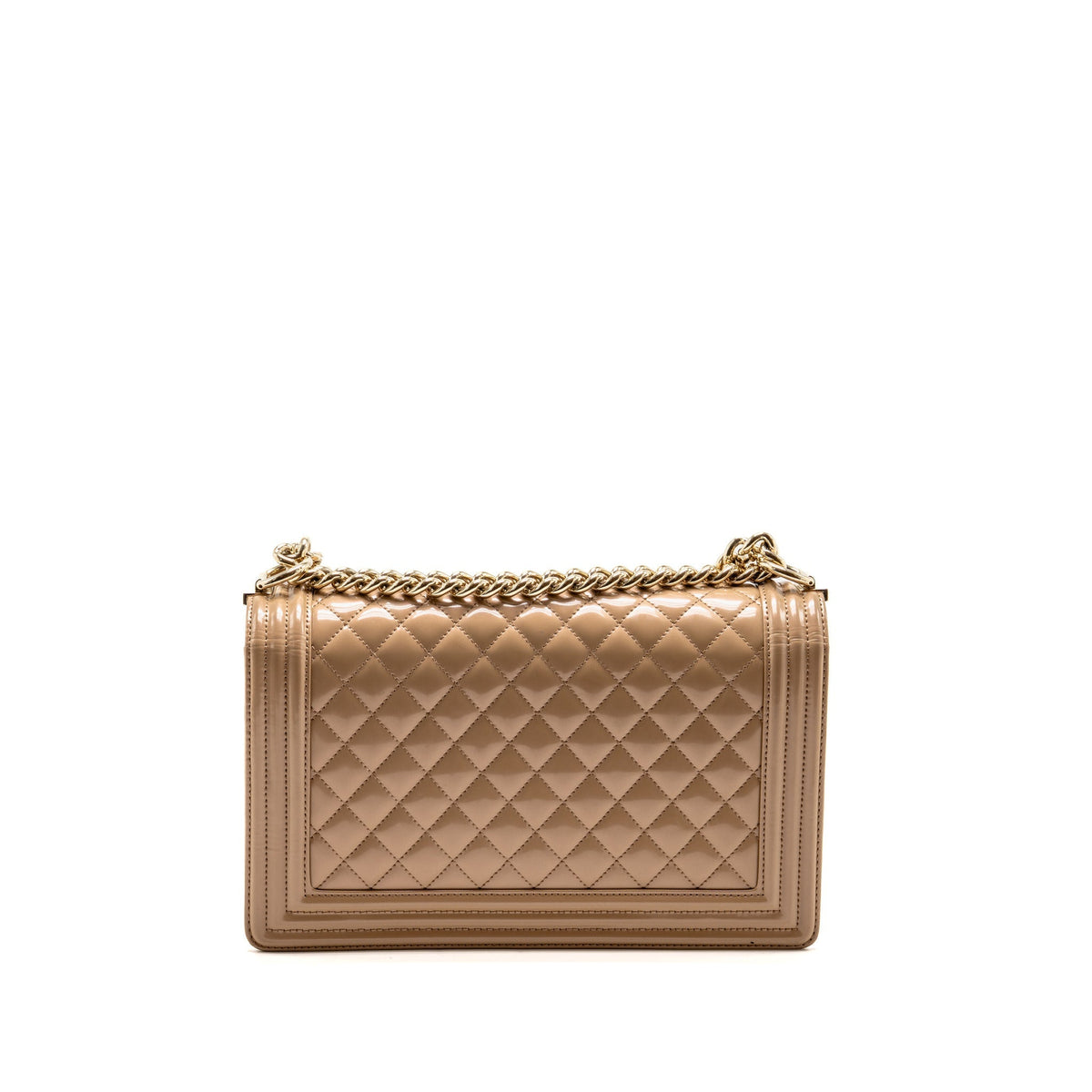 Chanel new medium boy bag patent iridescent beige LGHW