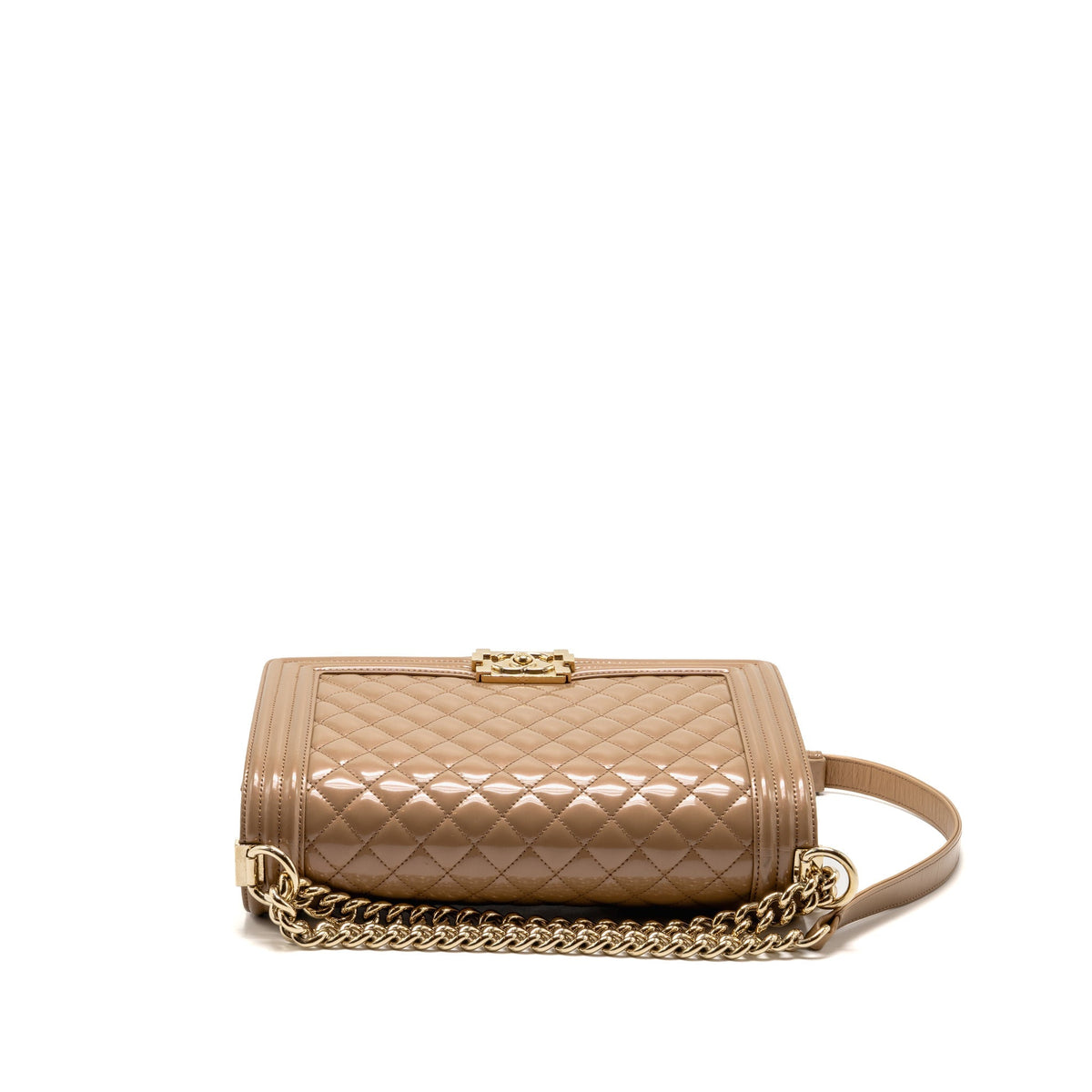 Chanel new medium boy bag patent iridescent beige LGHW