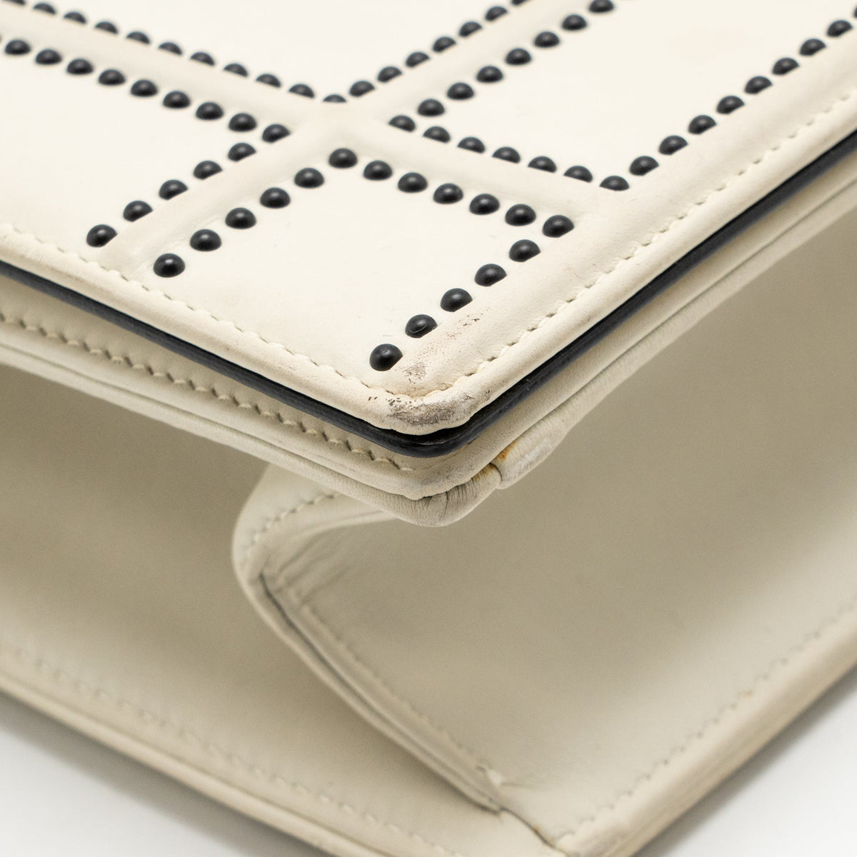 Dior Medium Diorama Flap Bag Calfskin Studded White with Black Hardware