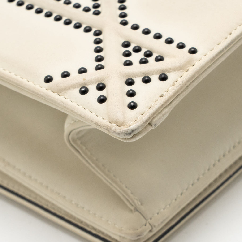 Dior Medium Diorama Flap Bag Calfskin Studded White with Black Hardware