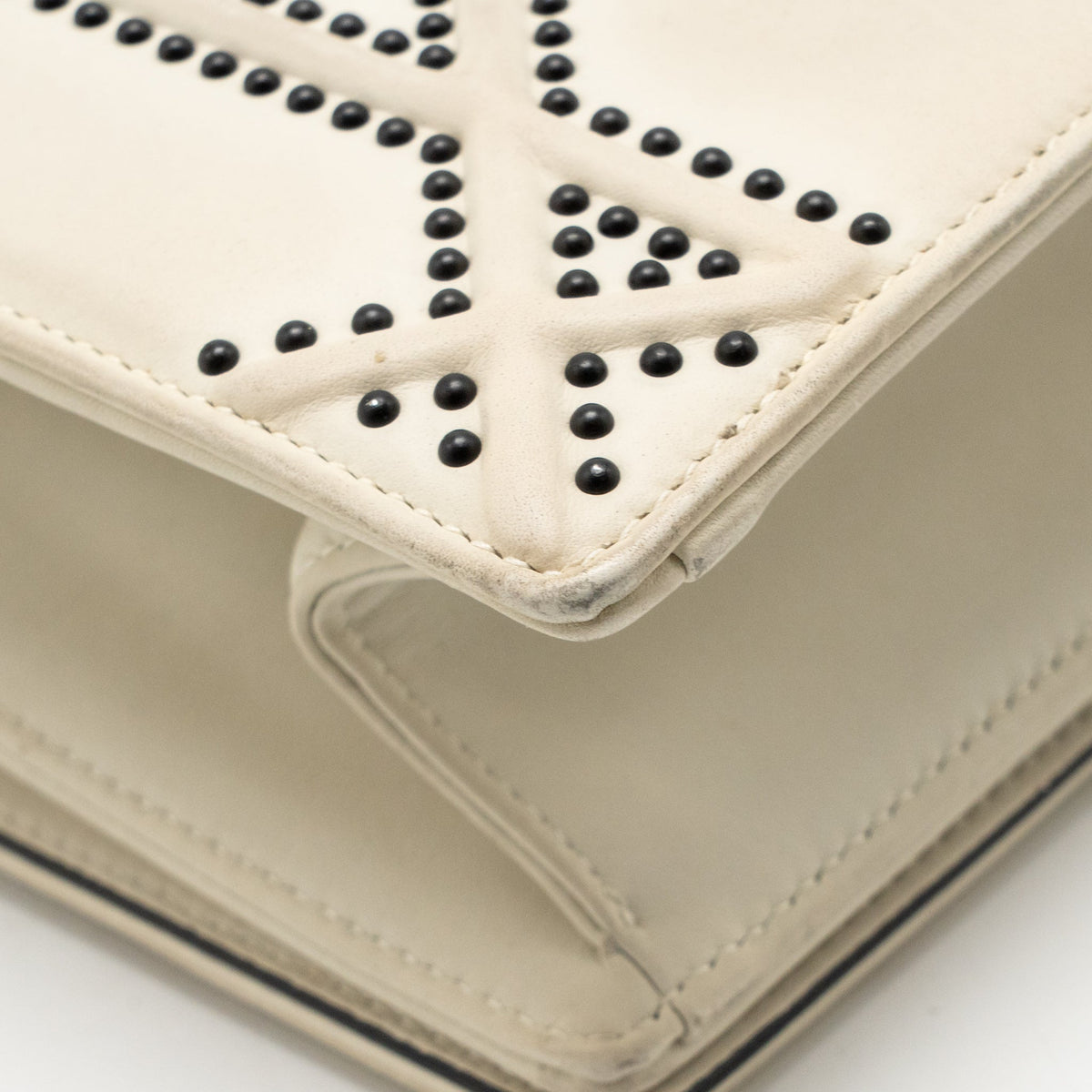 Dior Medium Diorama Flap Bag Calfskin Studded White with Black Hardware