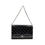 Chanel timeless flap clutch with chain patent black SHW