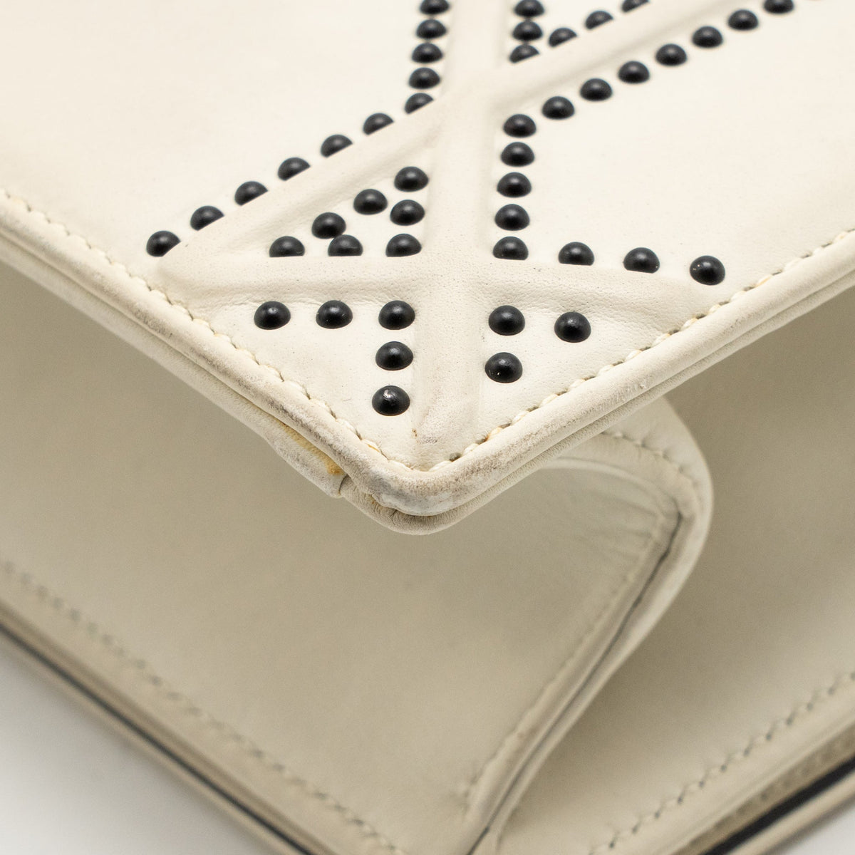 Dior Medium Diorama Flap Bag Calfskin Studded White with Black Hardware
