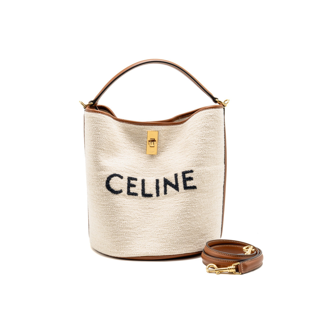 Celine 16 Bucket Bag Canvas / Leather Natural / Tan GHW