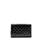 Chanel timeless flap clutch with chain patent black SHW