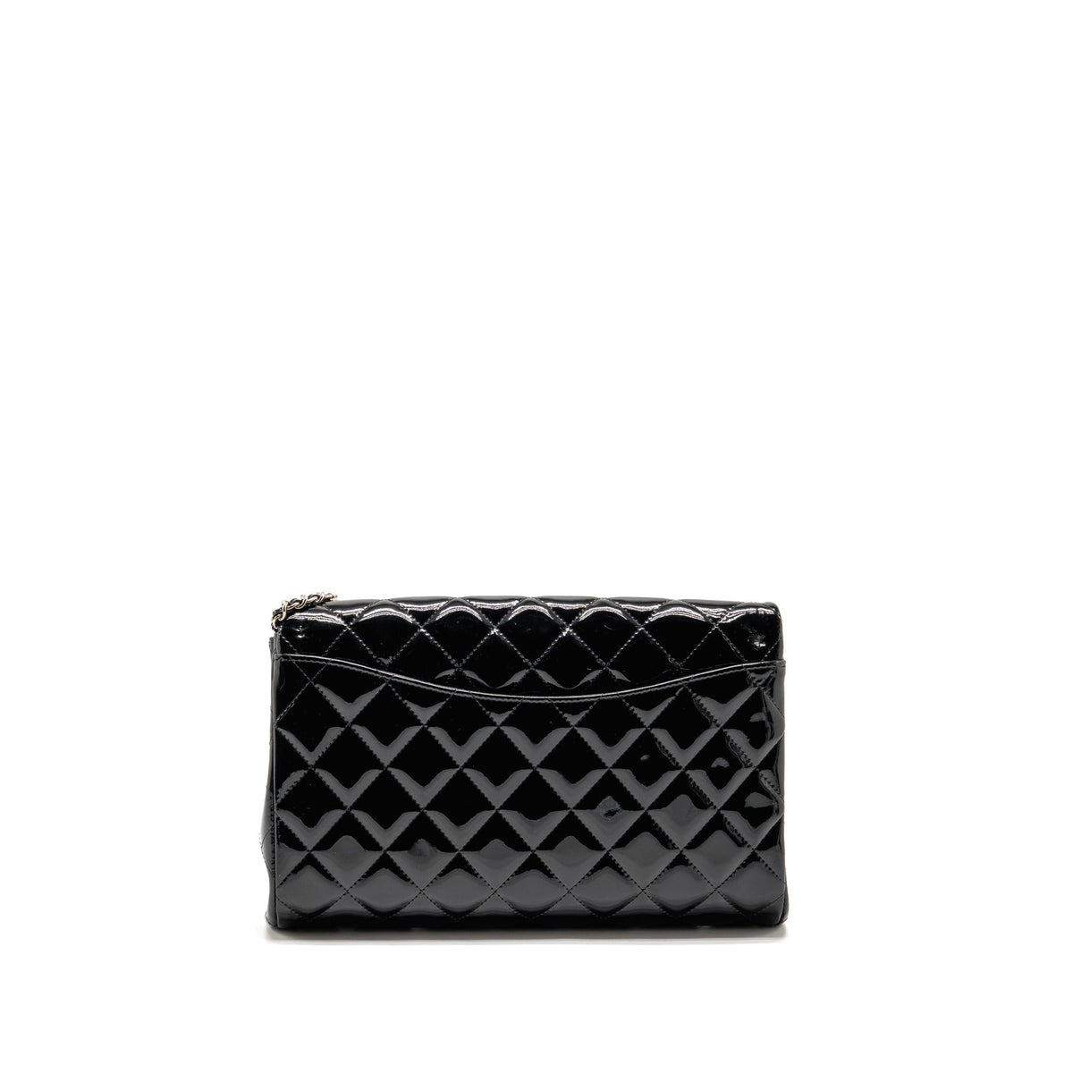 Chanel timeless flap clutch with chain patent black SHW