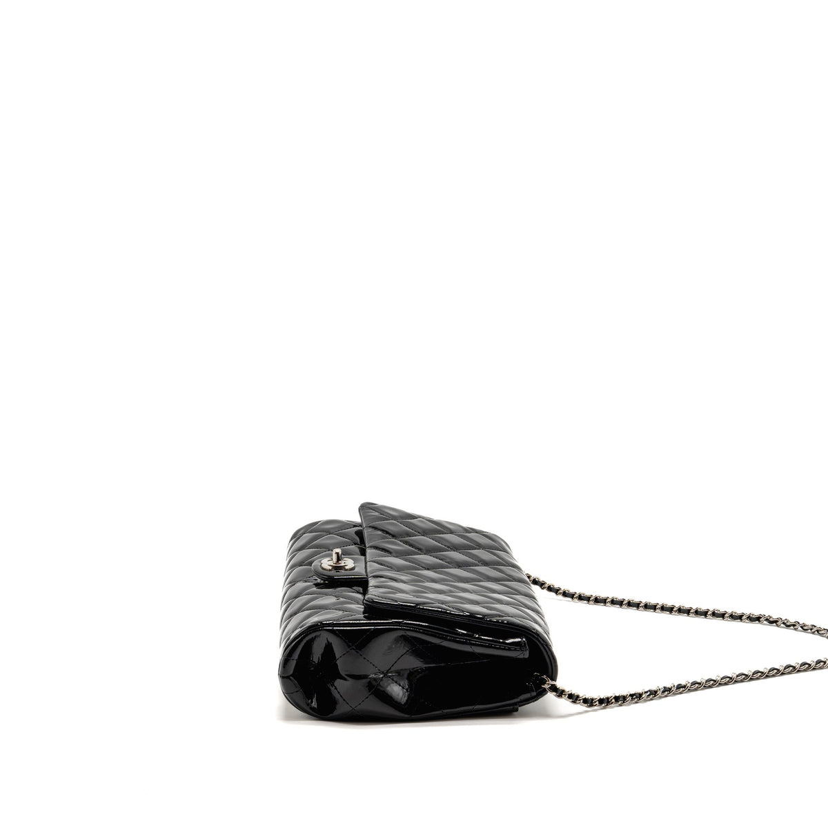 Chanel timeless flap clutch with chain patent black SHW