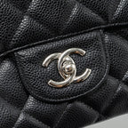 CHANEL CLASSIC JUMBO SINGLE FLAP BAG CAVIAR BLACK SHW