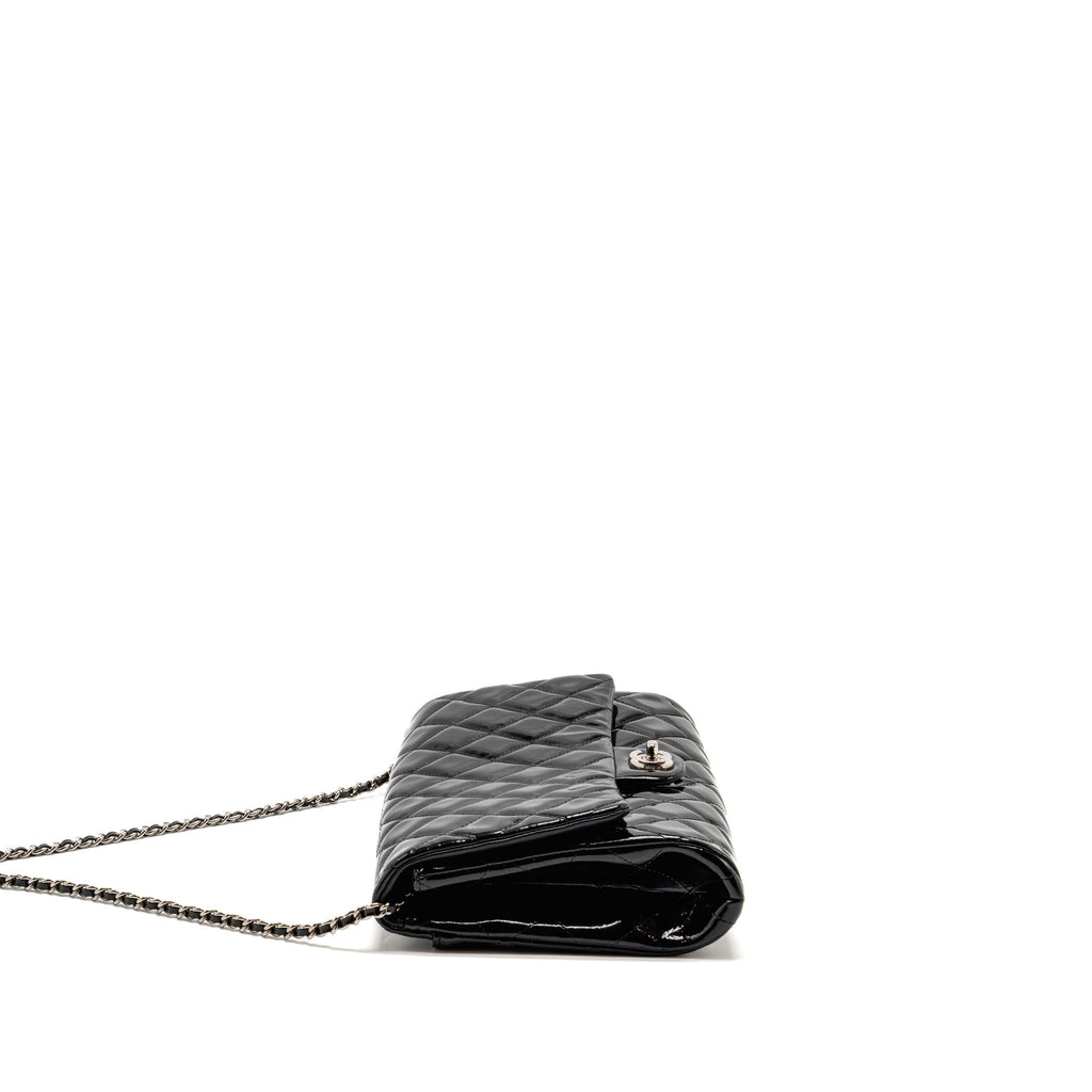 Chanel timeless flap clutch with chain patent black SHW