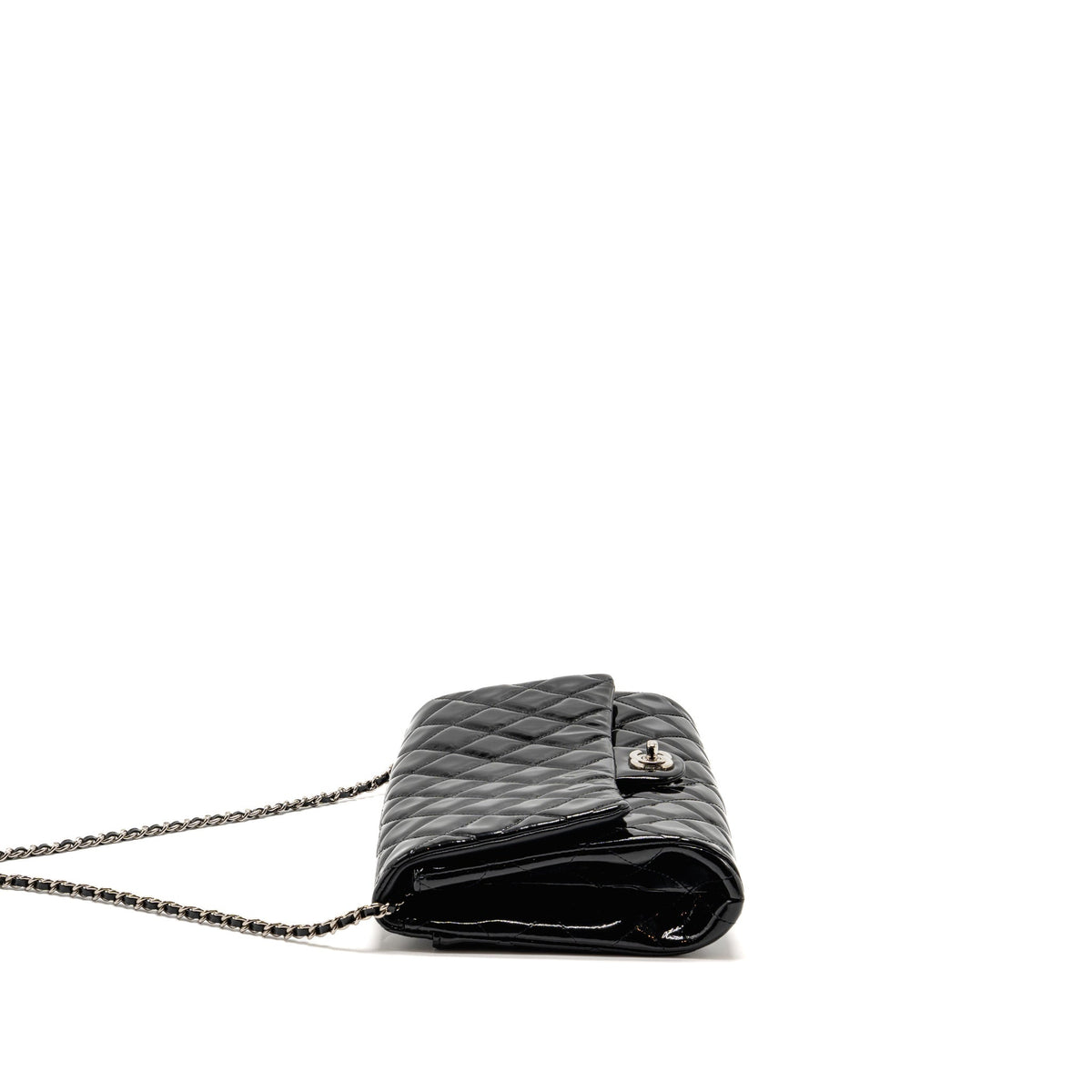 Chanel timeless flap clutch with chain patent black SHW