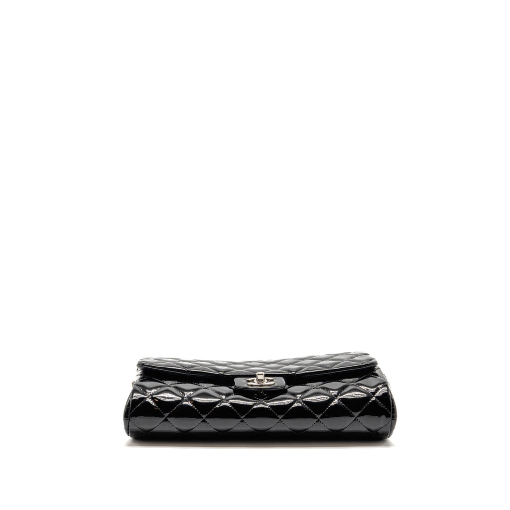Chanel timeless flap clutch with chain patent black SHW