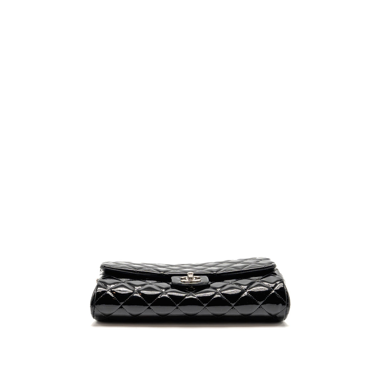 Chanel timeless flap clutch with chain patent black SHW