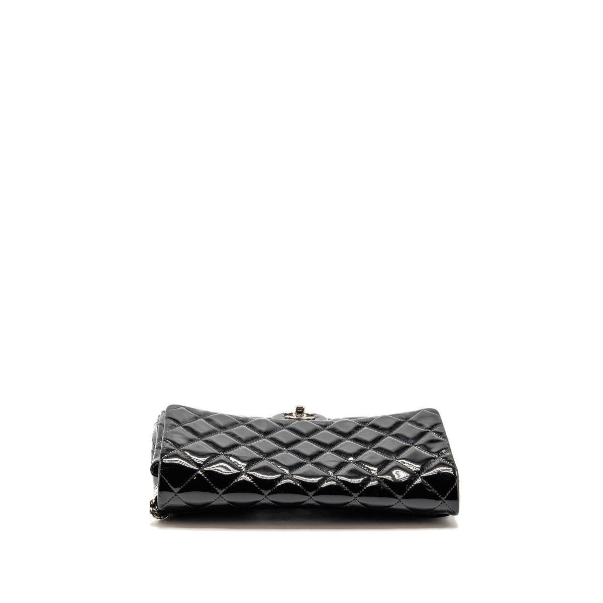 Chanel timeless flap clutch with chain patent black SHW