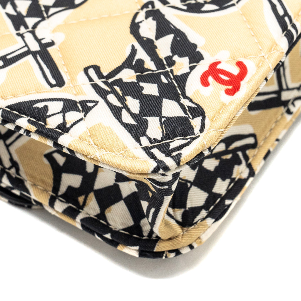 CHANEL MINI FLAP BAG FABRIC BEIGE / MULTICOLOUR LGHW (MICROCHIP)