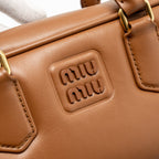 MIU MIU COGNAC ARCADIE LEATHER BAG BROWN GHW